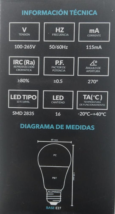Bombillo LED - 7W - 3000K Cálido - Rosca E27