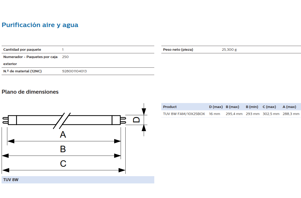 UV-C GERMICIDA TUV 8W PHILIPS