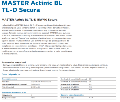 Lámpara Philips Actinic BL TL-D 15W/10 – Luz Actínica UVA 15W