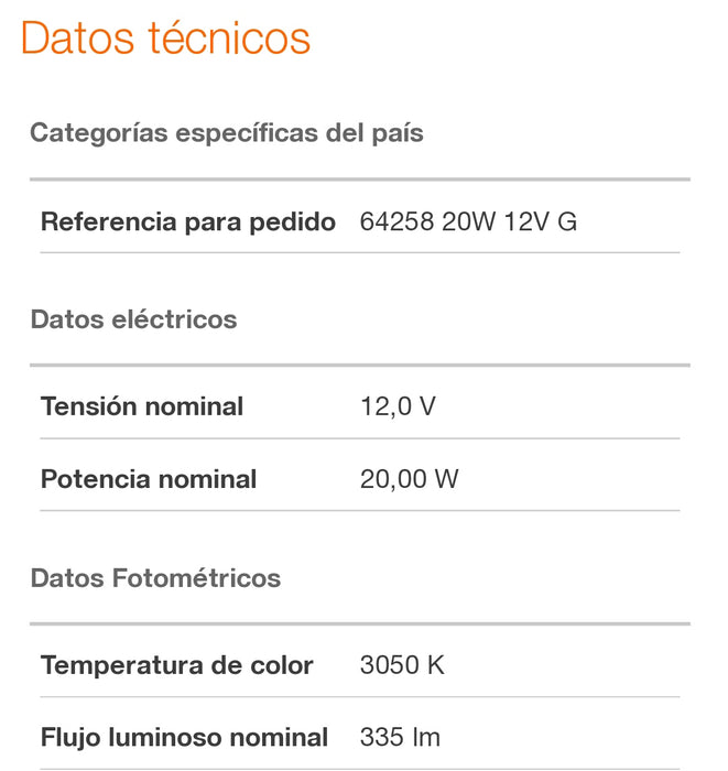 12V - 20W - 64258 HLX OSRAM