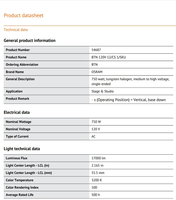 120V - 750W - BTN -OSRAM