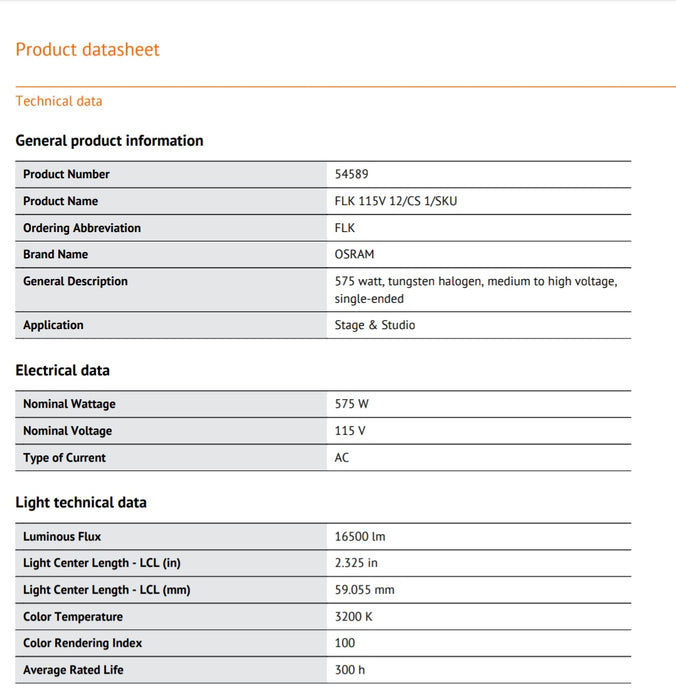 120V - 575W - G9.5 - FLK - OSRAM