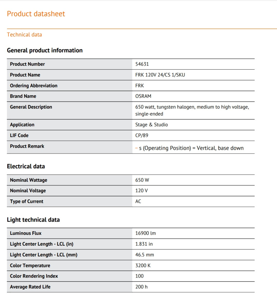 120V - 650W - GY 9.5 - FRK - OSRAM