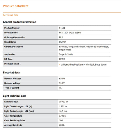 120V - 650W - GY 9.5 - FRK - OSRAM