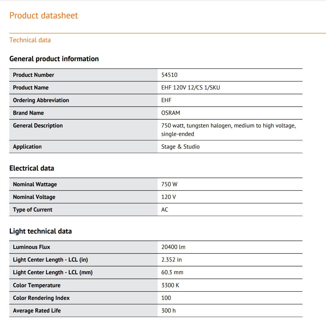 120V - 750W - G9.5 - EHF - OSRAM