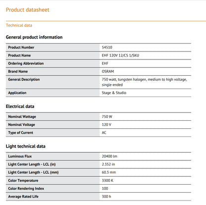 120V - 750W - G9.5 - EHF - OSRAM