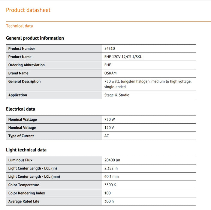 120V - 750W - G9.5 - EHF - OSRAM