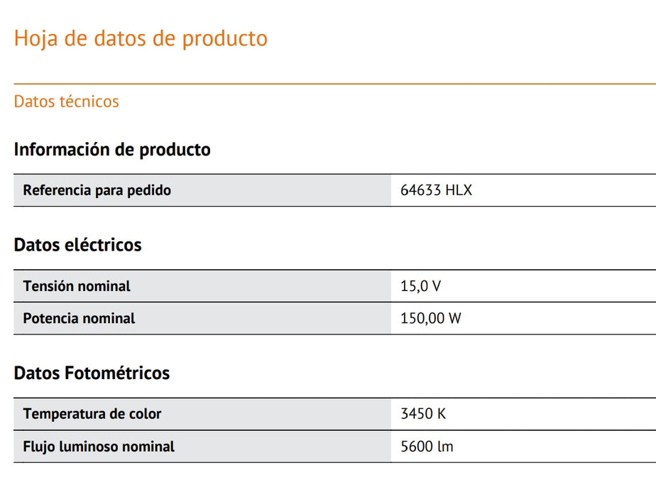 15V - 150W - BRJ - 64633 HLX OSRAM