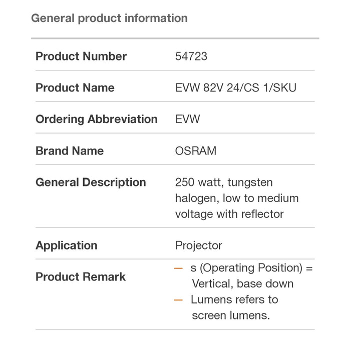 82V - 250W - EVW - OSRAM