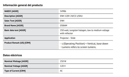 120V - 250W - ENH - OSRAM