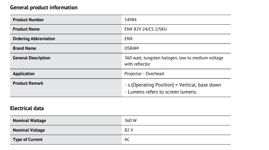 82V - 360W - ENX - 54984 - OSRAM