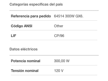 120V - 300W - GX6.35 - 64514